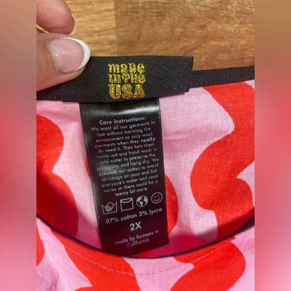 Nooworks Big Pocket dress size 2X red pink squiggle artsy cotton made in CA - Picture 10 of 10